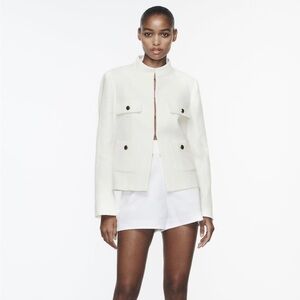 Zara Textured High Collar Blazer  Oyster White Size S, NWT